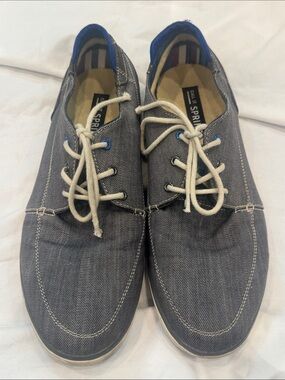 Call It Spring Men’s Gray Canvas Boat Shoes with White Laces, Size 12
